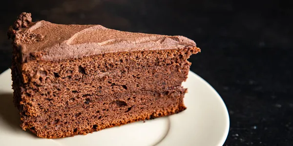 Шоколадний Торт Шматок Какао Відпочинок Частування Губка Торт Коричневий Крем — стокове фото