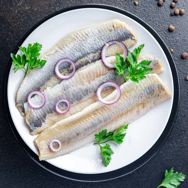 Hering Fischfilet Frische Meeresfrüchte Mahlzeit Snack Auf Dem Tisch Kopieren — Stockfoto