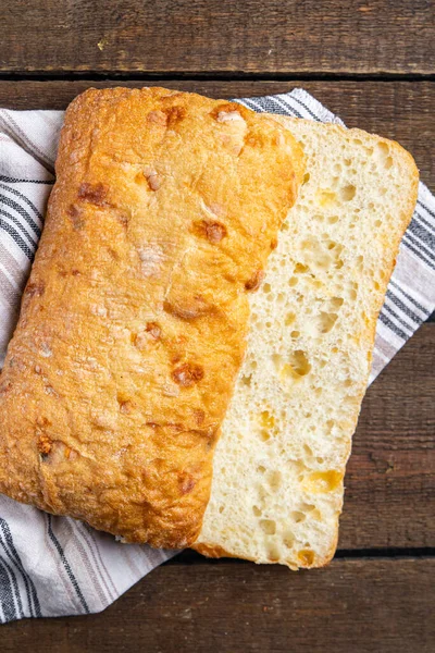 Ciabatta Pan Fresco Listo Para Comer Aperitivo Comida Mesa Copiar —  Fotos de Stock