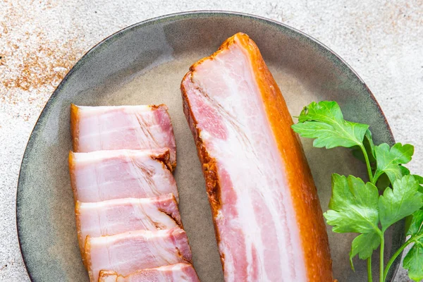 Bacon Skiva Rökt Ister Fläsk Fett Måltid Mellanmål Bordet Kopiera — Stockfoto