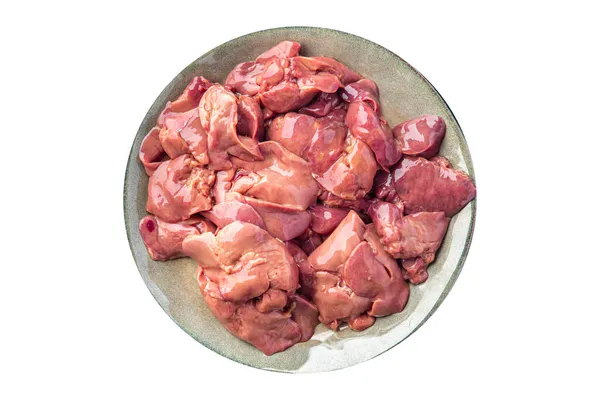 Tavuk Ciğeri Çiğ Sakatat Parçaları Atıştırmalık Yemek Arka Plandaki Uzay — Stok fotoğraf