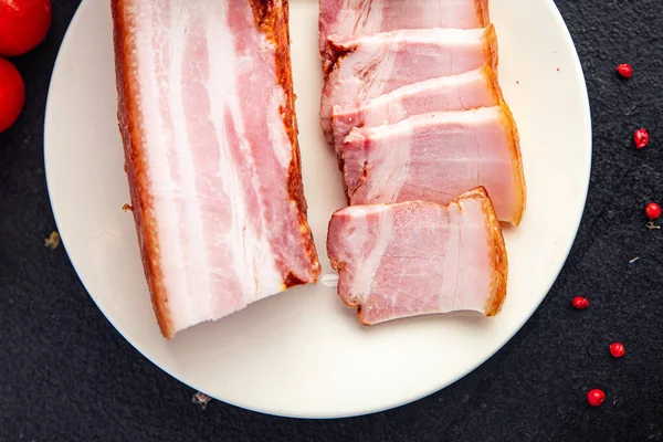Bacon Fläsk Skiva Rökt Ister Fett Måltid Mellanmål Bordet Kopia — Stockfoto