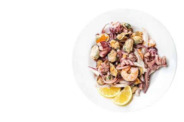 Zeevruchten Salade Verse Mix Garnalen Inktvis Mossel Octopus Garnalen Maaltijd — Stockfoto