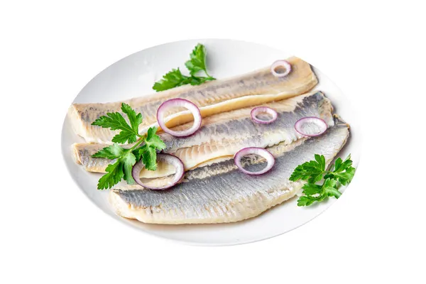 Hering Fischfilet Frische Meeresfrüchte Mahlzeit Snack Auf Dem Tisch Kopieren — Stockfoto