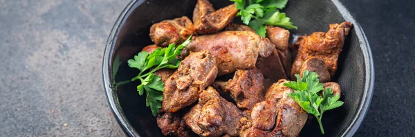 Fígado Frango Frito Guisado Miudezas Refeição Lanche Mesa Cópia Espaço — Fotografia de Stock