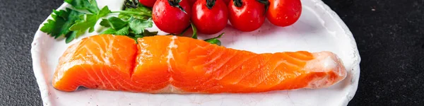 Somon Crud Alimente Pește Felie Roșie Fructe Mare Dieta Gustare — Fotografie, imagine de stoc