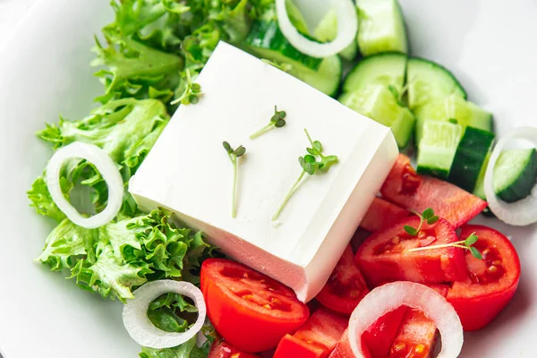 Feta Salat Gurken Tomaten Salat Gemüse Gesunde Mahlzeit Ernährung Snack — Stockfoto