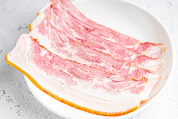 Tiras Tocino Rebanada Fina Rebanada Grasa Cerdo Comida Saludable Merienda —  Fotos de Stock