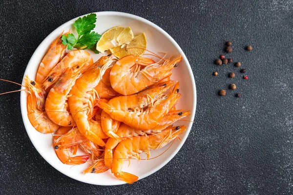 Camarão Comida Camarão Frutos Mar Refeição Lanche Cópia Espaço Alimento — Fotografia de Stock