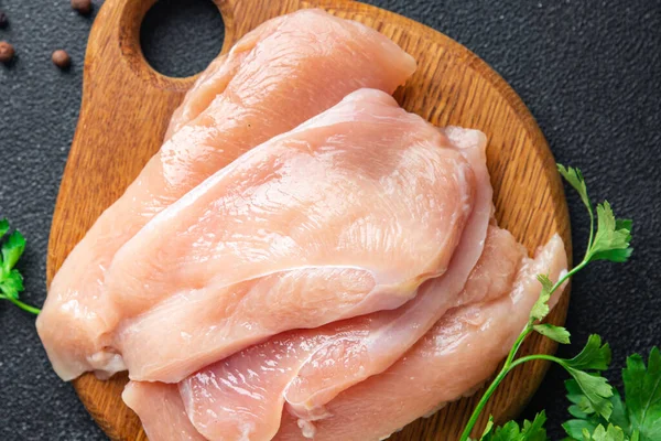 Daging Ayam Mentah Strip Payudara Irisan Unggas Daging Makanan Ringan — Stok Foto