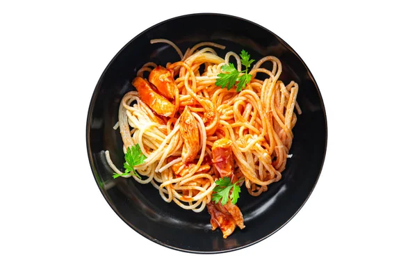 Espaguetis Salsa Tomate Pasta Comida Saludable Dieta Snack Mesa Copiar — Foto de Stock