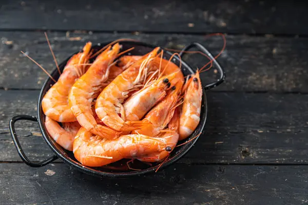 Shrimp Food Prawns Seafood Pescetarian Diet Meal Snack Copy Space — Stockfoto