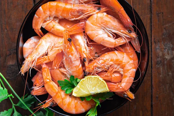 Shrimp Food Seafood Healthy Meal Food Snack Table Copy Space — Stockfoto