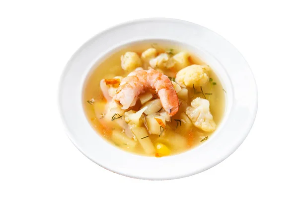 Seafood Soup Shrimp Vegetables Healthy Meal Food Snack Table Copy — 图库照片