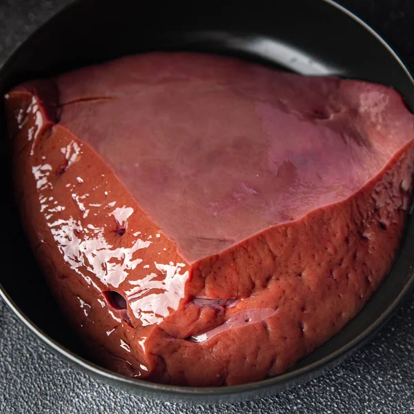 Carne Cruda Hígado Comida Saludable Snack Mesa Copiar Espacio Alimentos —  Fotos de Stock