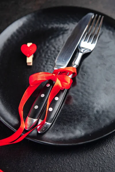 Valentine Day Table Setting Cutlery Fork Knife Plate Holiday Decoration — 图库照片