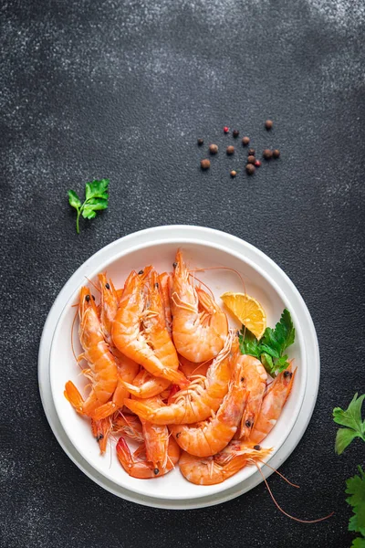 Γαρίδες Τροφίμων Γαρίδες Θαλασσινά Υγιεινό Γεύμα Σνακ Τροφίμων Στο Τραπέζι — Φωτογραφία Αρχείου