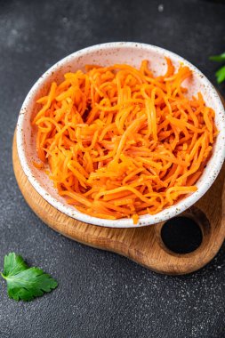 carrot salad fresh vegetable beta carotene spicy spices healthy meal food snack on the table copy space food background rustic top view