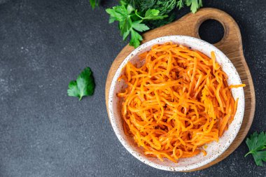 carrot salad fresh vegetable beta carotene spicy spices healthy meal food snack on the table copy space food background rustic top view