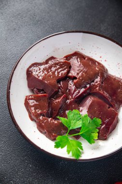 raw liver piece beef meat healthy meal food snack on the table copy space food background rustic halal kosher food