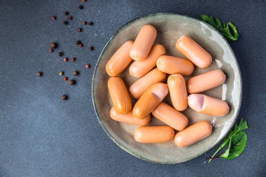 meatless sausage vegetable protein seitan soy wheat vegetarian or vegan snack on the table healthy meal snack ingredient top view copy space food background rustic 