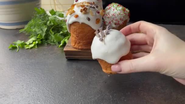 Osterkuchen Süß Dessert Backen Hausgemachte Ostern Leckerbissen Essen Snack Auf — Stockvideo