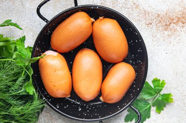 sosissiz sebze proteini seitan soya vejetaryen ya da vejetaryen atıştırmalık yemek üst görünüm fotokopi uzay gıda arka planı