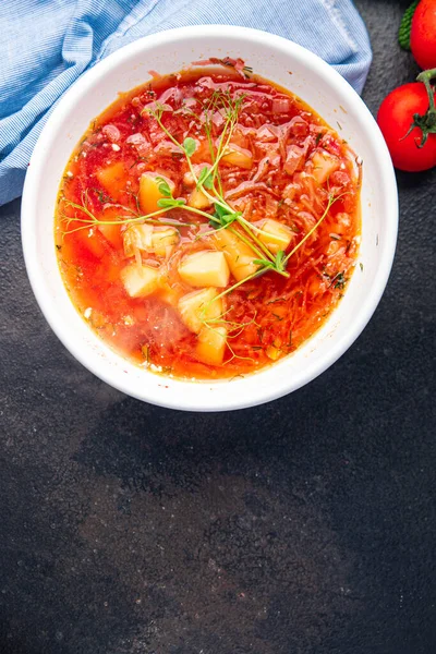 Sopa Vermelha Vegetal Borscht Primeiro Curso Dietético Refeição Saudável Comida — Fotografia de Stock