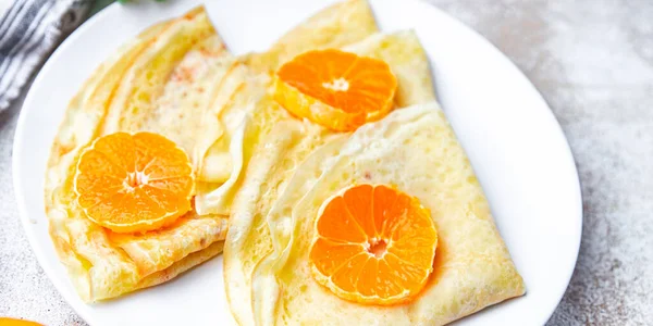 Crepes Thin Pancake Citrus Shrovetide Holiday Maslenitsa Sweet Dessert Breakfast — Stock Photo, Image
