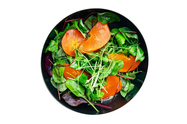 Persimmon Salad Selada Hijau Mencampur Makanan Ringan Sehat Atas Meja — Stok Foto