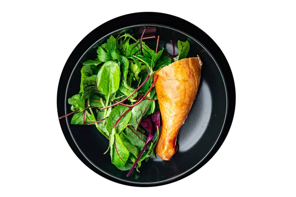 Salad Segar Kaki Ayam Meninggalkan Makanan Ringan Hijau Atas Meja — Stok Foto