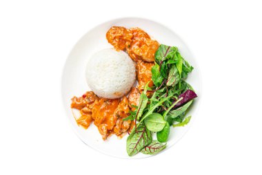 pirinç eti körisi ve marul taze porsiyon diyet sağlıklı yemek diyeti masanın üzerinde hala yaşam atıştırmalığı fotokopi alanı arka plan kırsal üst görünüm