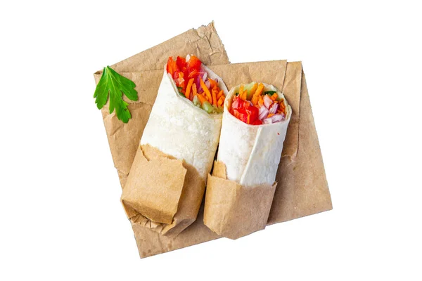 Doner Kebab Légumes Shawarma Burrito Remplissage Végétarien Légumes Pita Plat — Photo