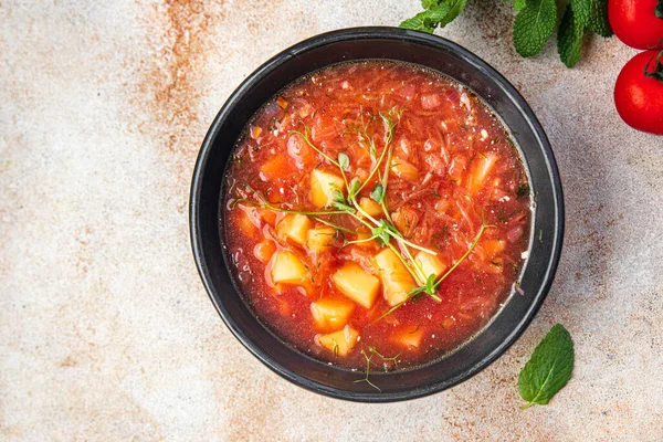 Pomidorowa Zupa Warzywa Barszcz Czerwony Burak Burak Świeże Dieta Zdrowy — Zdjęcie stockowe