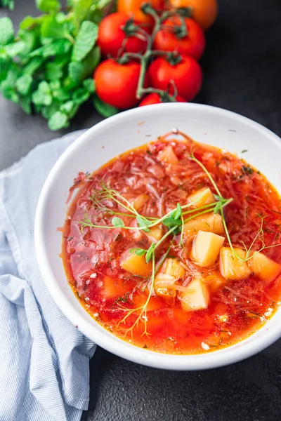 Domates Çorbası Sebze Çorbası Borş Kırmızı Pancar Çorbası Taze Diyet — Stok fotoğraf