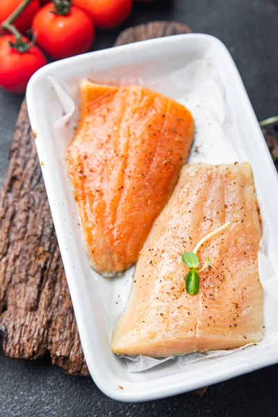 Raw Fish Fillet Salmon Char Fresh Seafood Fresh Portion Dietary — Stock Photo, Image