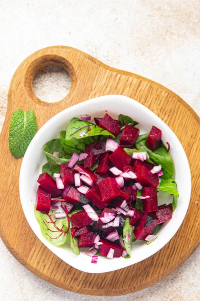 Beet Salad Beetroot Onion Lettuce Ready Eat Fresh Portion Dietary — Stock Photo, Image