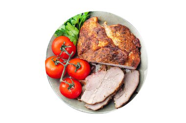 Pişmiş domuz eti ev yapımı jambon. Sağlıklı yemek. Masada diyet. 