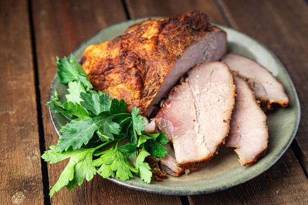 Gebackenes Fleisch Schweinefleisch Hausgemachte Schinken Gericht Gesunde Mahlzeit Nahrung Snack — Stockfoto