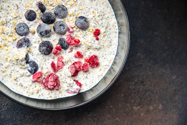 Biji Chia Bubur Oatmeal Dan Berry Sarapan Makanan Sehat Segar — Stok Foto