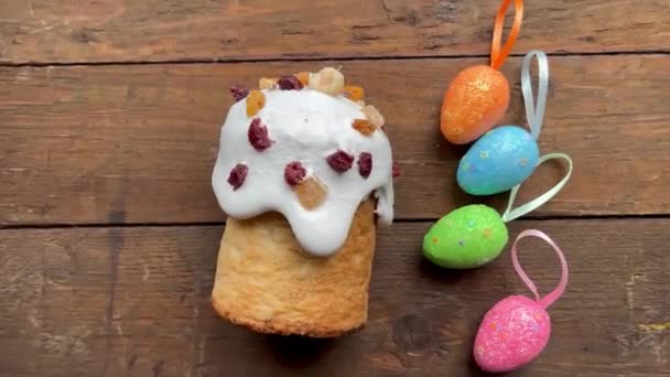 Kulich Ostern Feiertagsgebäck Osterkuchen Hausgemachtes Dessert Feiertag Ostern Behandeln Gesunde — Stockvideo