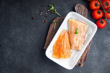 somon fileto çiğ balık char taze deniz ürünleri diyet sağlıklı gıda diyet masa fotokopisi arka plan üzerinde hala yaşam atıştırmalık 