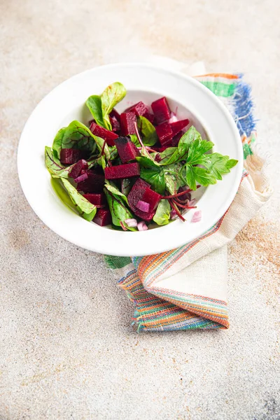 Fresh Beet Salad Beetroot Onion Lettuce Ready Eat Portion Dietary — Stock Photo, Image