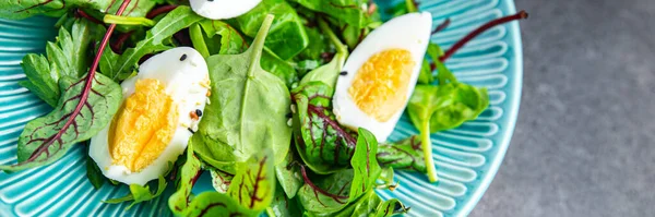 Velikonoční Salát Vejce Zelené Listy Mix Čerstvé Porce Stravy Zdravé — Stock fotografie