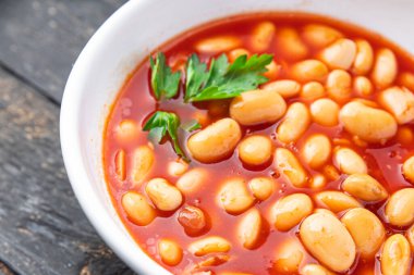 Fasulye soslu fasulye ikinci tabak sağlıklı yemek sağlıklı yemek diyet aperatifler masa üzerinde fotokopi uzay arka planı kırsal keto veya paleo diyet vejetaryen veya vejetaryen gıda