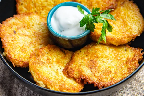 Hash Brown Draniki Potato Pancakes Vegetable Fritters Second Course Healthy — Stock Photo, Image