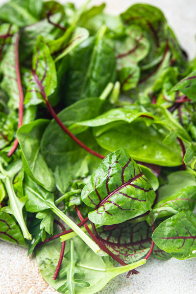 salad green leaves mix microgreen juicy snack ready eat on the table healthy meal top view copy space food background 