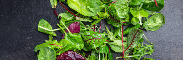 salad green leaves mix microgreen juicy snack ready eat on the table healthy meal top view copy space food background 