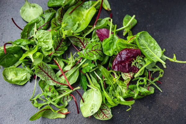Salade Feuilles Vertes Mélanger Microvert Juteux Collation Prêt Manger Sur — Photo