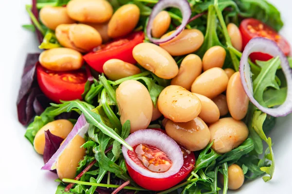 Beyaz Fasulye Salatası Domates Marul Taze Sağlıklı Yemek Diyet Atıştırmalığı — Stok fotoğraf